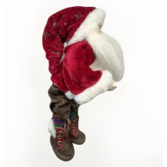 Santa Clause In Hiking Boots Velvet Starburst Hat Sweater Green Red Socks 8.5” - Picture 8 of 15